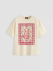 Cotton-blend Floral Dog Graphic Oversized Tee