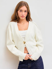 Knit V-neck Metallic Button Cardigan