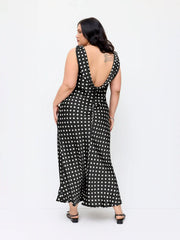 Satin Polka Dot Backless Mermaid Maxi Dress Curve & Plus
