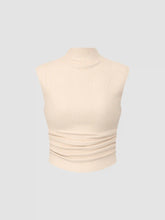 Solid High Neck Sleeveless Ruched Tank Top