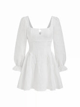 Floral Square Neck Puff Sleeve Cut Out Ruffle Tie Back Mini Dress