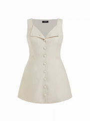 Linen-blend Braided Button Back Belt Square Neck Mini Dress Curve & Plus