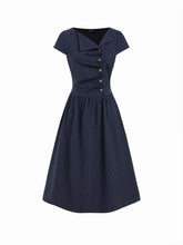 Asymmetrical Neck Tartan Ruched Tie Back Midi Flared Dress