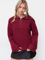 Knit Collar Long Sleeve Half Zip Sweater