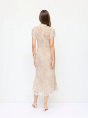 Lace Mandarin Neck Mermaid Midi Dress