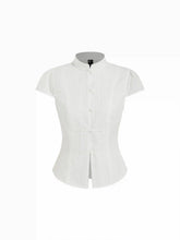 Blusa de manga corta con cuello mandarÃn y botones de nudo