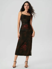 Floral Ruched Mesh Maxi Dress