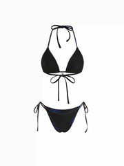 Halter Neckline Floral Tie Side Bikini Set with Flower Charm