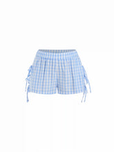 Cotton Mid Rise Gingham Drawstring Micro Shorts