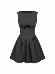 Round Neck Bowknot Babydoll Mini Dress