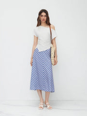 Cotton-blend Asymmetrical Neck Ruched Tee
