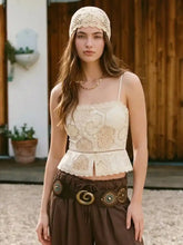 Cotton-blend Broderie Anglaise Lace Peplum Hem Cami Crop Top