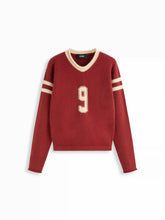 9 Knit V-neck Long Sleeve Contrasting Binding Top