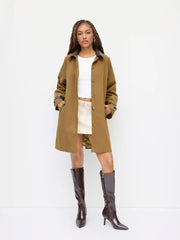 Cotton Collar Split Buckle Sleeve Oversized Trench Coat