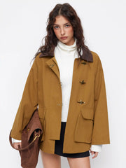 Toggle Button Collar Two Tone Oversized Jacket