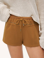 Cotton-blend Mid Rise Studded Drawstring Shorts