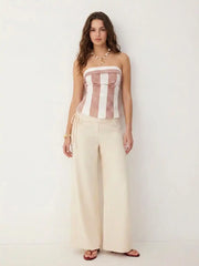 Linen-blend Low Rise Knotted Belted Wide Leg Trousers
