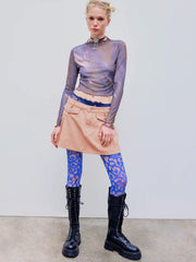 Denim Mid Rise Pleated Mini Skirt