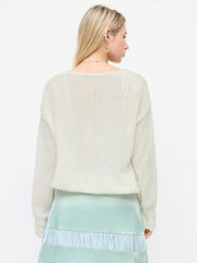 Pom Pom Knit Wool-blend Hollow Out Oversized Long Sleeve Top