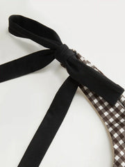 Cotton-blend Square Neck Bowknot Gingham A-line Mini Dress