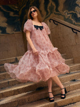Floral Square Neck Puff Sleeve Bowknot Ruffled Tiered Babydoll Maxi Dress