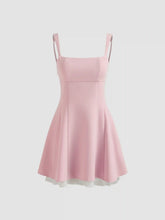 Square Neck Solid Bowknot Zipper Mini Dress
