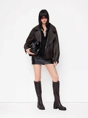 SQUARE TOE CHUNKY HEELED FAUX LEATHER KNEE HIGH BOOTS