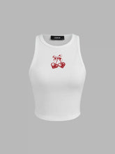Cotton-blend Cherry Heart Graphic Tank Top