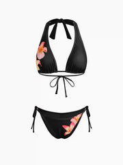 V-neck Floral Knotted Halter Tie Side Bikini Set