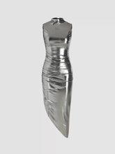 Vestido Midi Metálico com Gola Alta