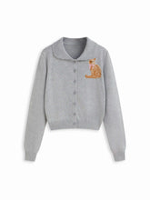 Knit Cat Graphic Round Neckline Cardigan