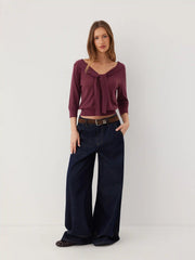 Knit V-neck Long Sleeve Top With Scarf