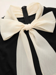Two Tone Bow Tie Ruffle Midi Dress