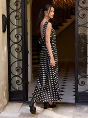 Mesh Polka Dot Cowl Neck Backless Mermaid Maxi Dress
