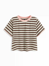 Cotton-blend Round Neckline Stripe Tee Curve & Plus