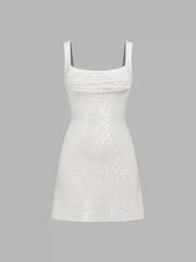 Sequin U-neckline Ruched Mini Dress