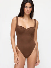 Shaping Sweetheart Neckline Texture Backless One Piece Swimsuit