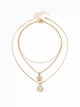 FLORAL & SHELL & FAUX PEARL LAYERED NECKLACE