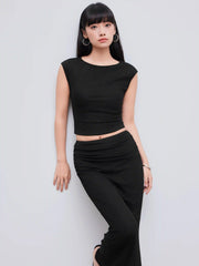 Solid Tank Top & Ruched Maxi Skirt