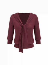 Knit V-neck Long Sleeve Top With Scarf