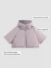 Hooded Solid Button Puffer Crop Jacket