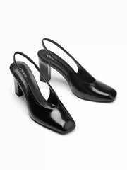 SQUARE TOE SLINGBACK CHUNKY HEELS