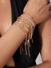 9 PCS HEART & RHINESTONE CHAIN BRACELET SET