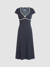 Knit V-neck Polka Dot Bowknot Midi Dress