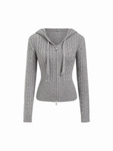Cable Knit Hooded Knotted Cardigan