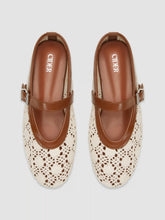 FLORAL WOVEN & FAUX LEATHER ADJUSTABLE STRAP FLATS