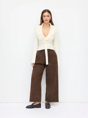 Corduroy Mid Rise Pleated Wide Leg Trousers