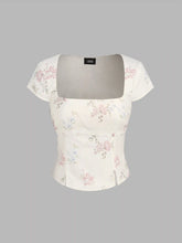 Cotton-blend Square Neck Floral Top