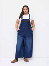Denim Contrasting Binding Buckle Up Wide Leg Overall Curve & Plus