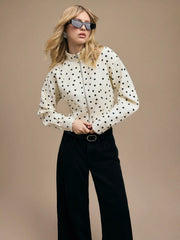 Linen-blend Polka Dot High Neck Zip Through Jacket